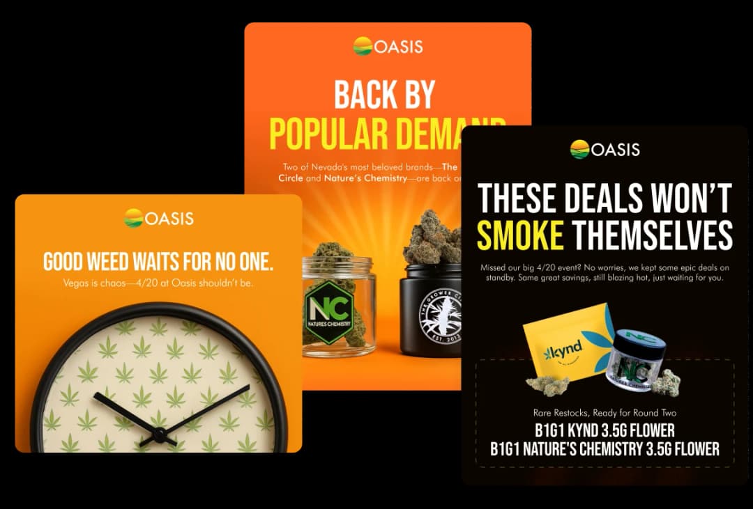 3 screenshots of oasis emails