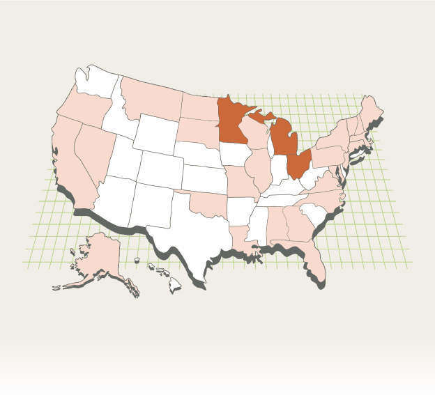 illustration of USA with midwest filled in