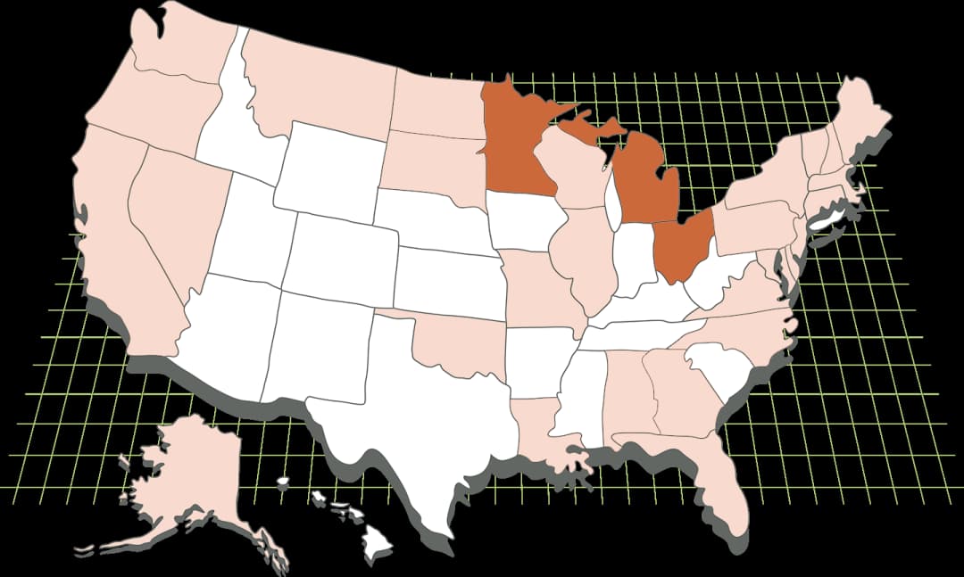 illustration of USA with midwest filled in