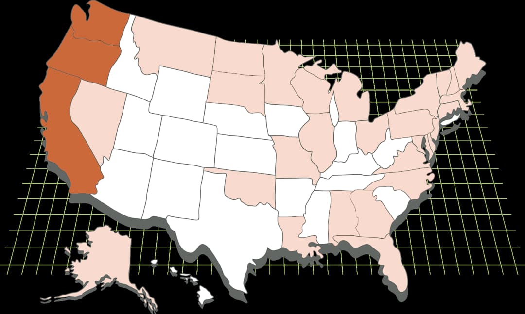 illustration of USA with west coast filled in