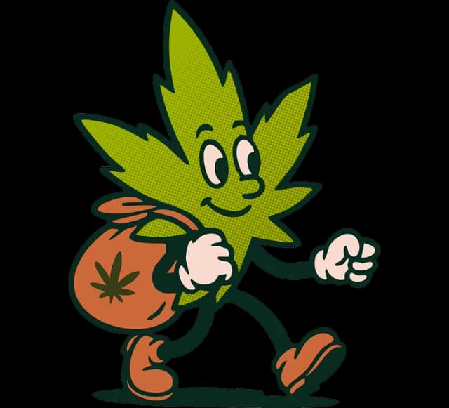 cannabis leaf walking with a delivery sack