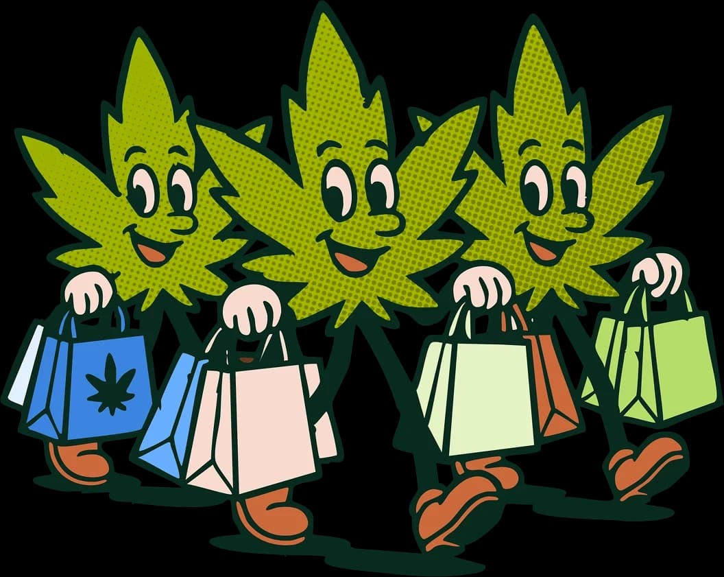 animated dollar walking into a dispensary
